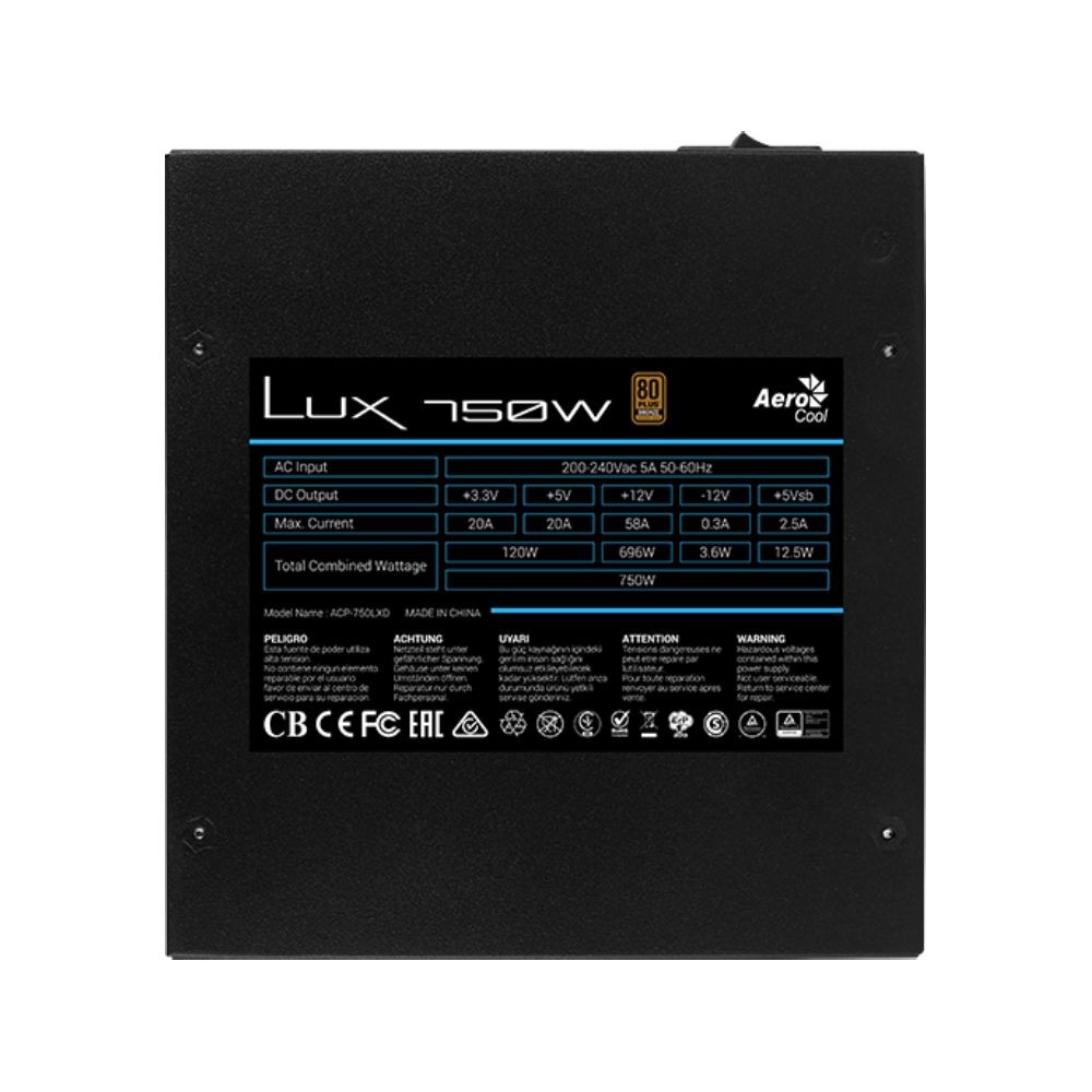 พาวเวอร์ซัพพลาย AeroCool LUX 750Watt 80 Plus Bronze