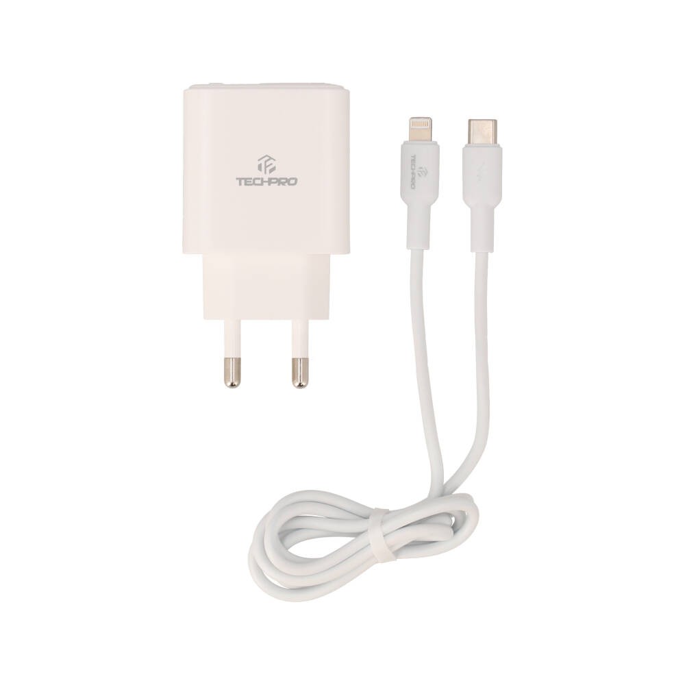 อะแดปเตอร์พร้อมสายชาร์จ TECHPRO Wall USB Charger 1 USB-C (PD20W) + USB-C to Lightning Cable 1M. White (TP-WC04CL) (TISI)
