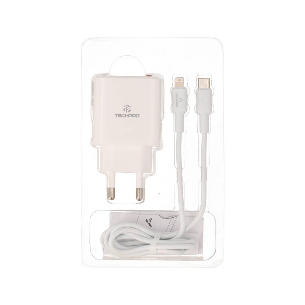 อะแดปเตอร์พร้อมสายชาร์จ TECHPRO Wall USB Charger 1 USB-C (PD20W) + USB-C to Lightning Cable 1M. White (TP-WC04CL) (TISI)