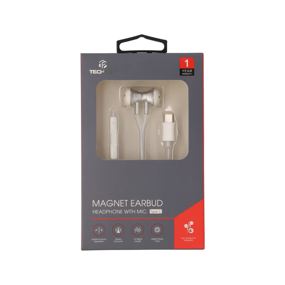 หูฟัง TECHPRO Magnet Earbud with Mic. Type-C White
