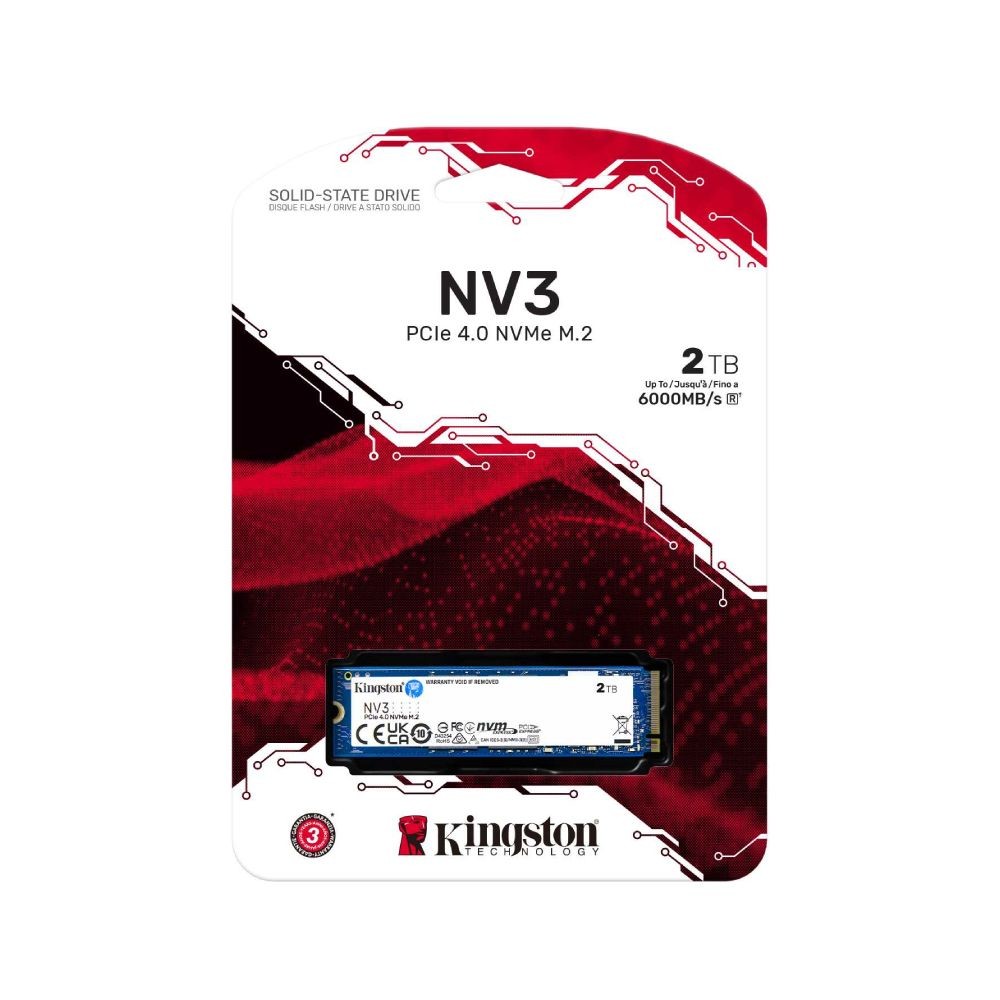 การ์ดเอสเอสดี Kingston SSD 2TB NV3 M.2 2280 NVMe/PCIe4.0 R6000MB/s W5000MB/s - 3Year (SNV3S/2000G)