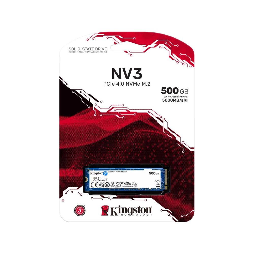การ์ดเอสเอสดี Kingston SSD 500GB NV3 M.2 2280 NVMe/PCIe4.0 R5000MB/s W3000MB/s - 3Year (SNV3S/500G)
