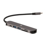 Blue Box 6-in-1 USB Type-C Hub Multifunction Converter Silver Grey