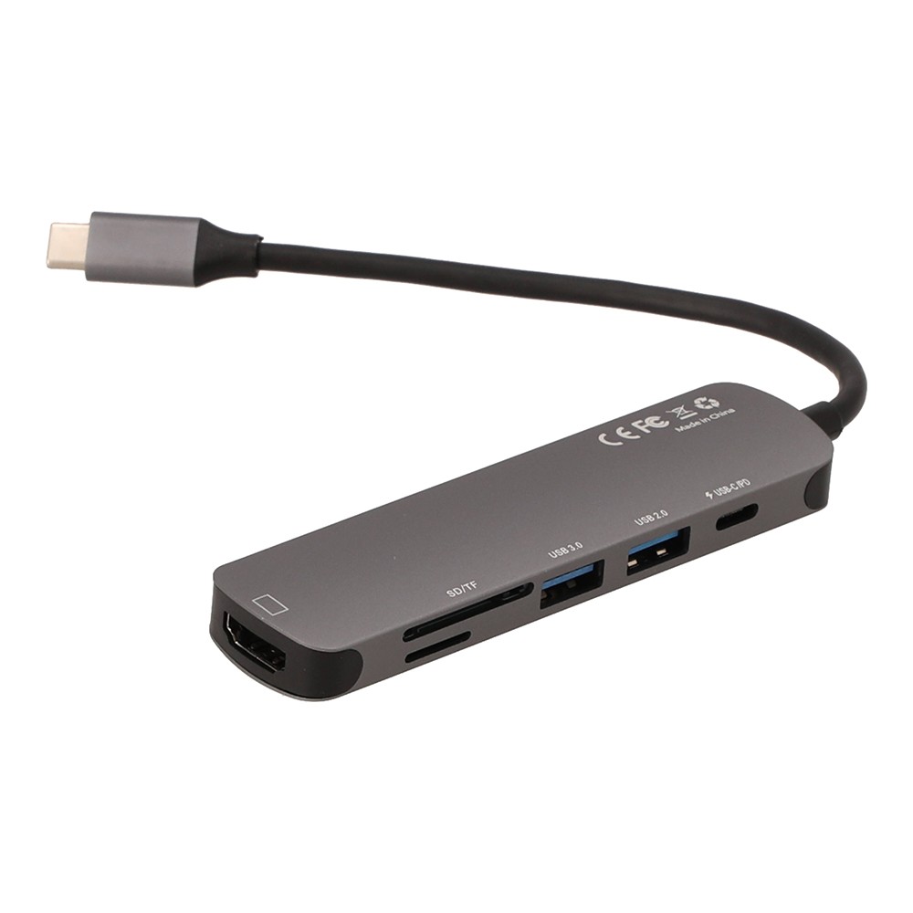 Blue Box 6-in-1 USB Type-C Hub Multifunction Converter Silver Grey