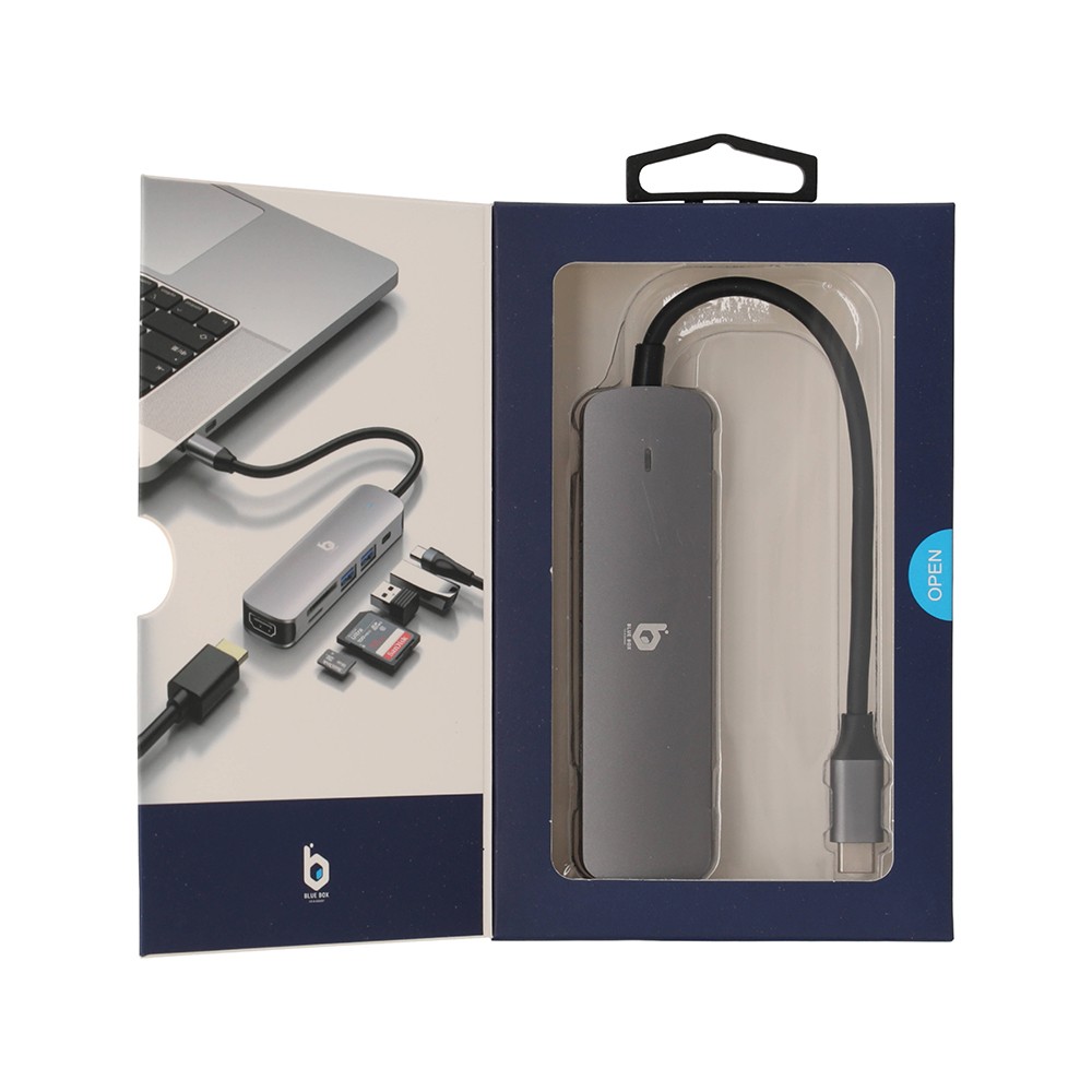 Blue Box 6-in-1 USB Type-C Hub Multifunction Converter Silver Grey
