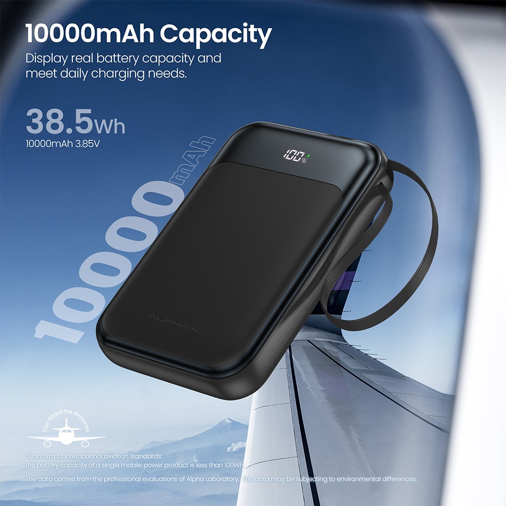 พาวเวอร์แบงค์ ALPHA 10,000 mAh Built-in Cable ALP10-21WPD Pro Black