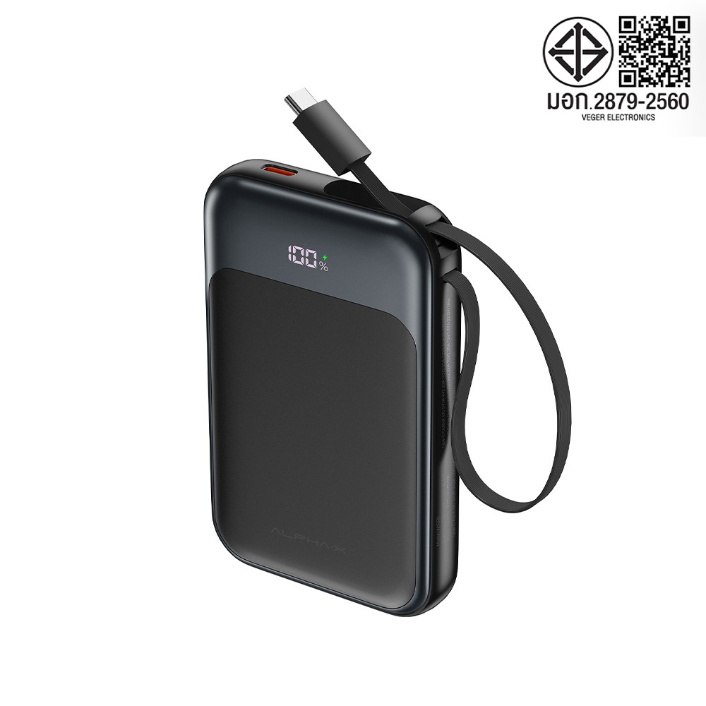 พาวเวอร์แบงค์ ALPHA 10,000 mAh Built-in Cable ALP10-21WPD Pro Black