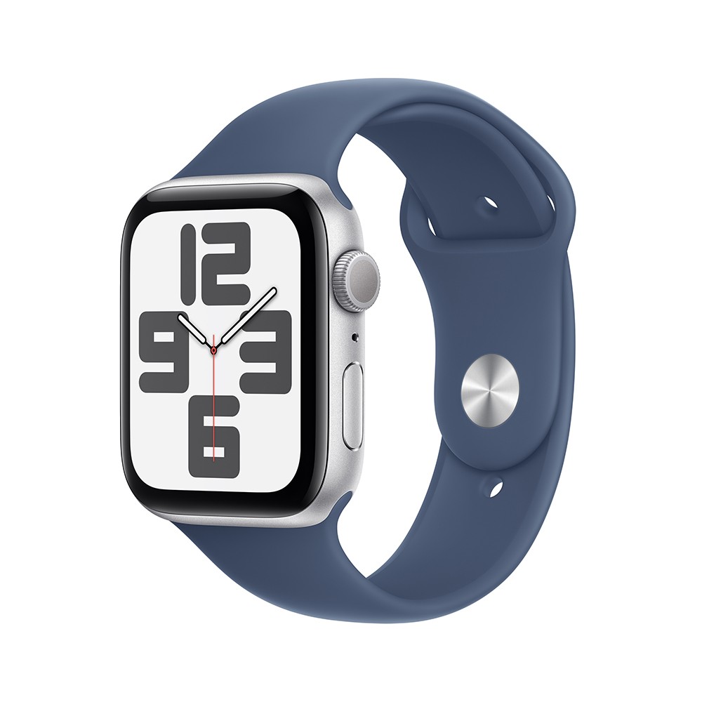 Apple Watch SE GPS 44mm Silver Aluminium Case with Denim Sport Band - S/M (2024)
