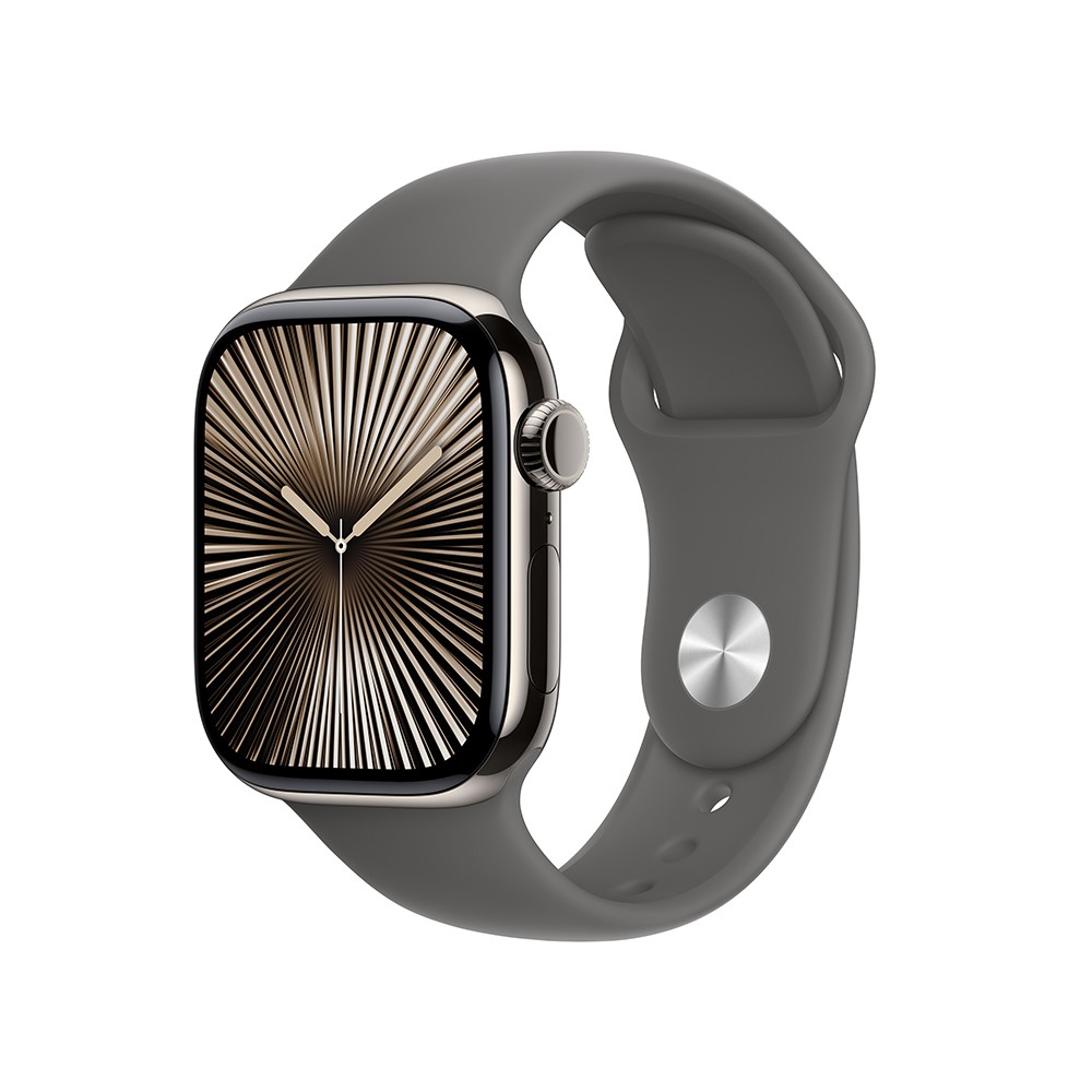 Apple Watch Series 10 GPS + Cellular 42mm Natural Titanium Case with Stone Gray Sport Band - M/L