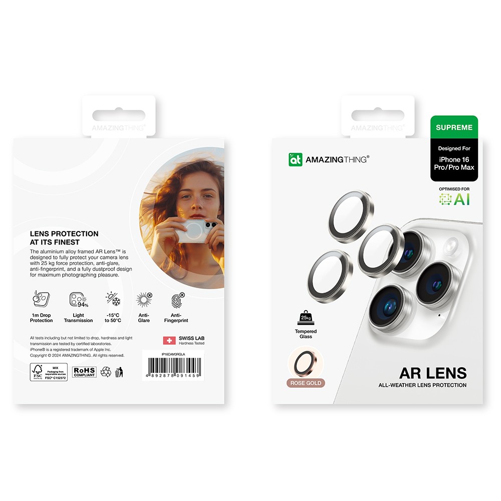 ฟิล์มกันเลนส์ AMAZINGthing Camera Lens iPhone 16 Pro/16 Pro Max (Three Lens) Rose Gold