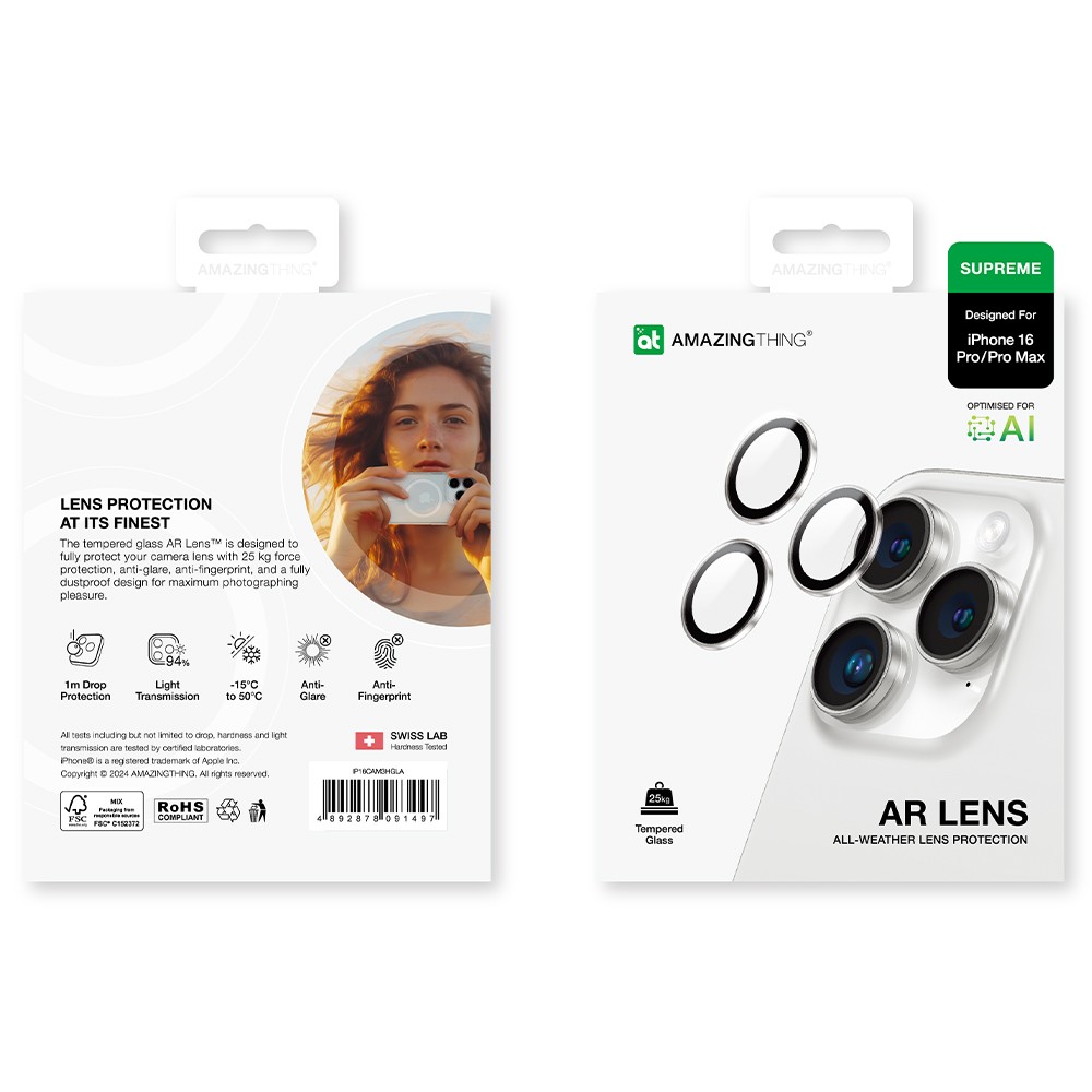 ฟิล์มกันเลนส์ AMAZINGthing Camera Lens iPhone 16 Pro/16 Pro Max (Three Lens) Crystal