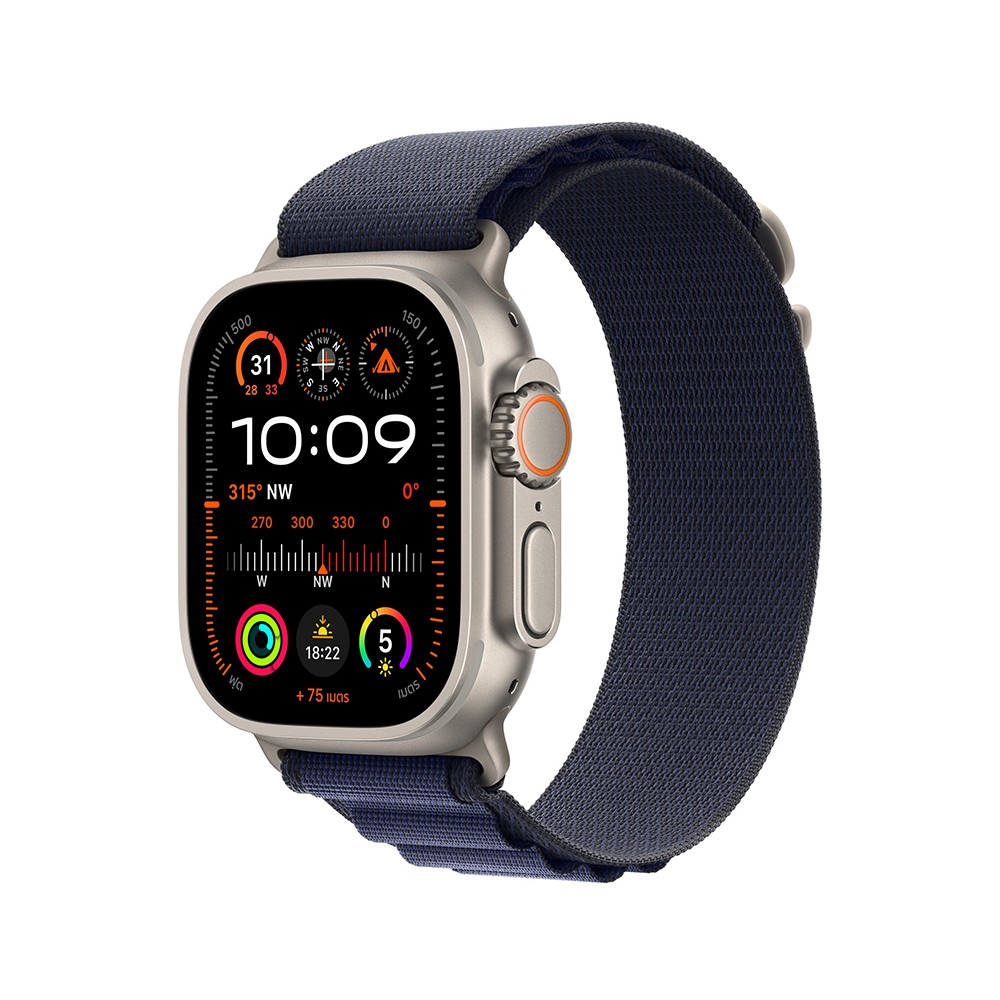 สาย Apple Watch 49mm Navy Alpine Loop - Large - Natural Titanium Finish