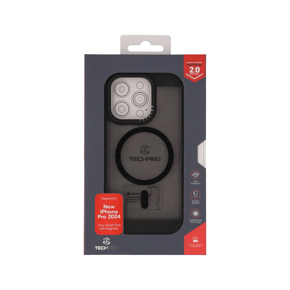 เคส TECHPRO iPhone 16 Pro Grey Jacket style with Magnetic