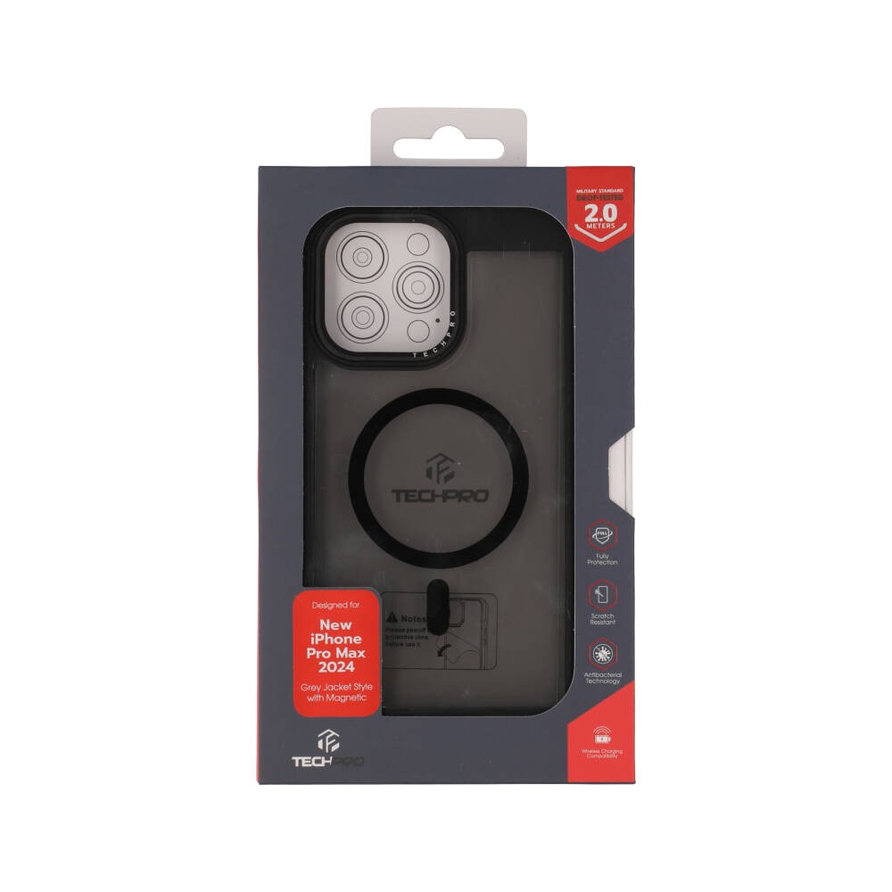 เคส TECHPRO iPhone 16 Pro Max Grey Jacket style with Magnetic