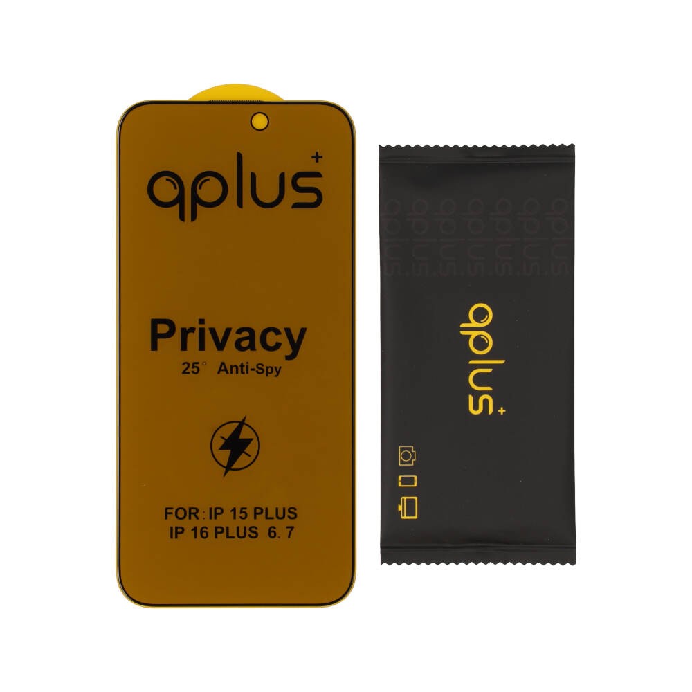 ฟิล์มกันรอย QPLUS Tempered Glass iPhone 15 Plus/16 Plus (2.5D) Privacy Full Coverage