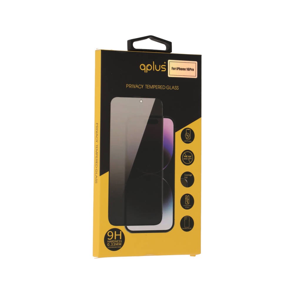 ฟิล์มกันรอย QPLUS Tempered Glass iPhone 16 Pro (2.5D) Privacy Full Coverage
