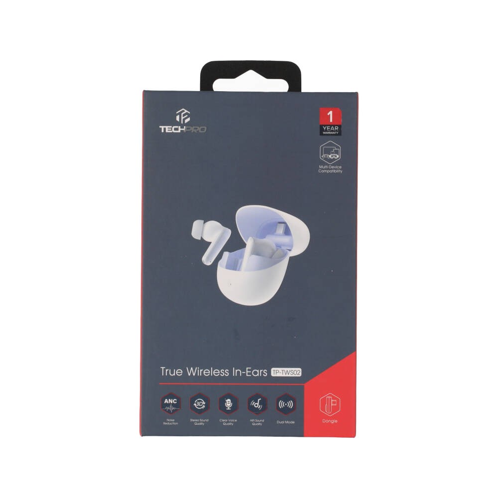 หูฟังไร้สาย TECHPRO ANC TWS with Dongle TP-TWS02 White