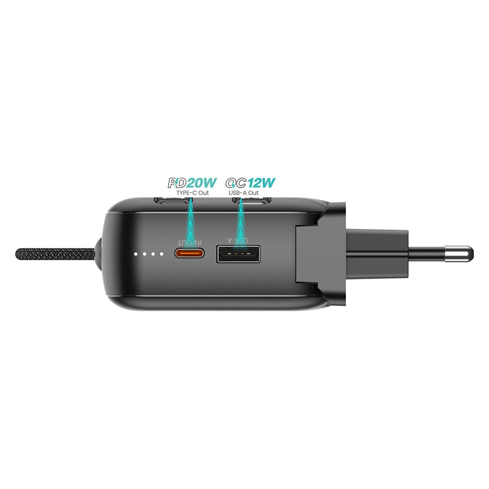 พาวเวอร์แบงค์ QPLUS 20,000 mAh Built-In Cable W2047 Black