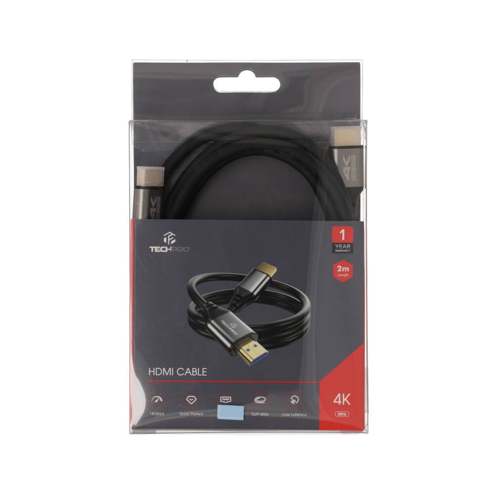TECHPRO สาย HDMI to HDMI Cable (V.2.0) 4K 2M. Black