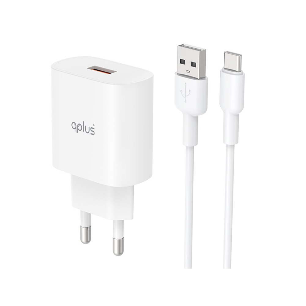 อะแดปเตอร์พร้อมสายชาร์จ QPLUS Wall USB Charger 1 USB-A (QC3.0A/18W) + USB-C Cable 1M. White (QA18) (TISI