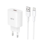 อะแดปเตอร์พร้อมสายชาร์จ QPLUS Wall USB Charger 1 USB-A (QC3.0A/18W) + USB-C Cable 1M. White (QA18) (TISI)