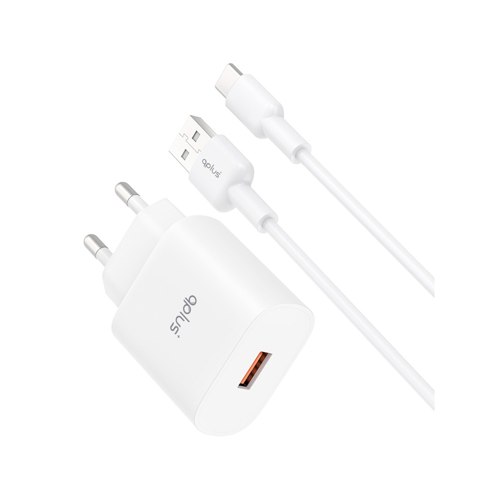 อะแดปเตอร์พร้อมสายชาร์จ QPLUS Wall USB Charger 1 USB-A (QC3.0A/18W) + USB-C Cable 1M. White (QA18) (TISI)