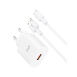 อะแดปเตอร์พร้อมสายชาร์จ QPLUS Wall USB Charger 1 USB-A (QC3.0A/18W) + USB-C Cable 1M. White (QA18) (TISI)