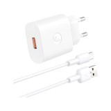 อะแดปเตอร์พร้อมสายชาร์จ QPLUS Wall USB Charger 1 USB-A (QC3.0A/18W) + USB-C Cable 1M. White (QA18) (TISI)