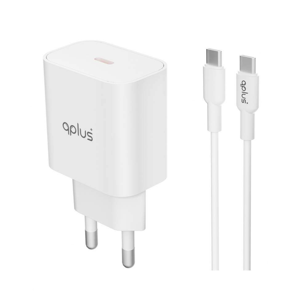 อะแดปเตอร์พร้อมสายชาร์จ QPLUS Wall USB Charger 1 USB-C (PD20W) + USB-C to USB-C Cable 1M. White (AP21) (