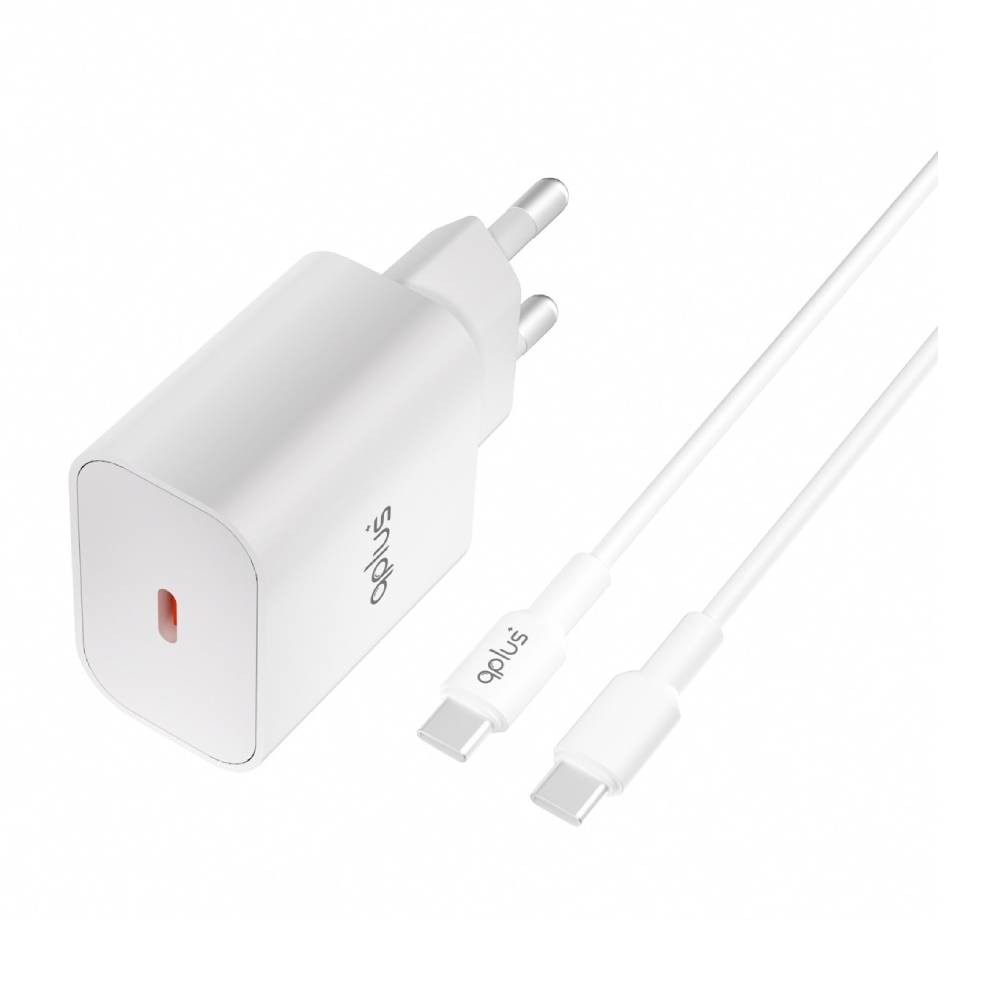 อะแดปเตอร์พร้อมสายชาร์จ QPLUS Wall USB Charger 1 USB-C (PD20W) + USB-C to USB-C Cable 1M. White (AP21) (TISI)
