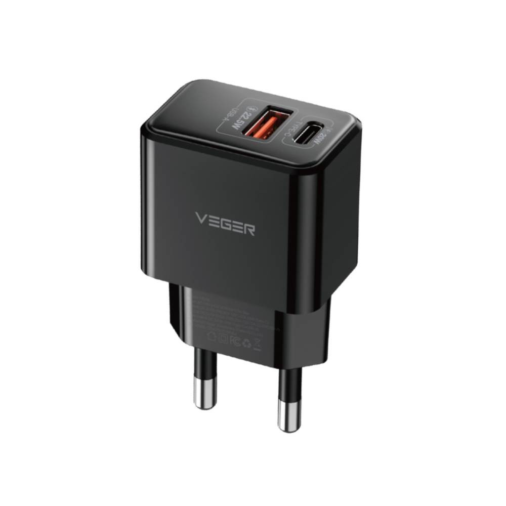 อะแดปเตอร์ VEGER Wall Charger 1 USB-A / 1 USB-C 20W พร้อมสายชาร์จ USB-C to USB-C 1 เมตร
