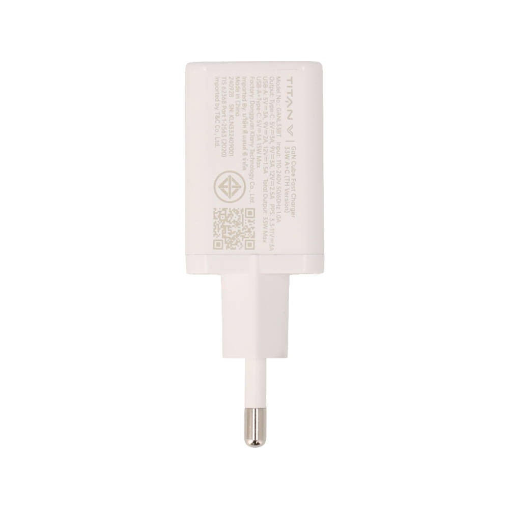 อะแดปเตอร์ TITANV Wall USB Charger 1 USB-A / 1 USB-C (PD33W) GaN White (TI-WC04) (TISI)