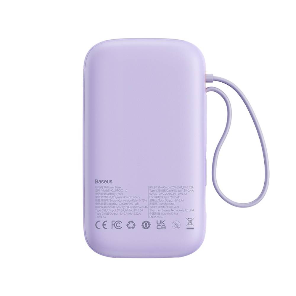 พาวเวอร์แบงค์ Baseus 10,000 mAh Qpow2 Dual-Cable Digital Display 22.5W Nebula Purple