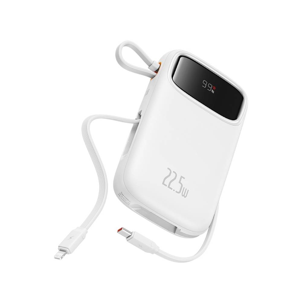 พาวเวอร์แบงค์ Baseus 10,000 mAh Qpow2 Dual-Cable Digital Display 22.5W Stellar White