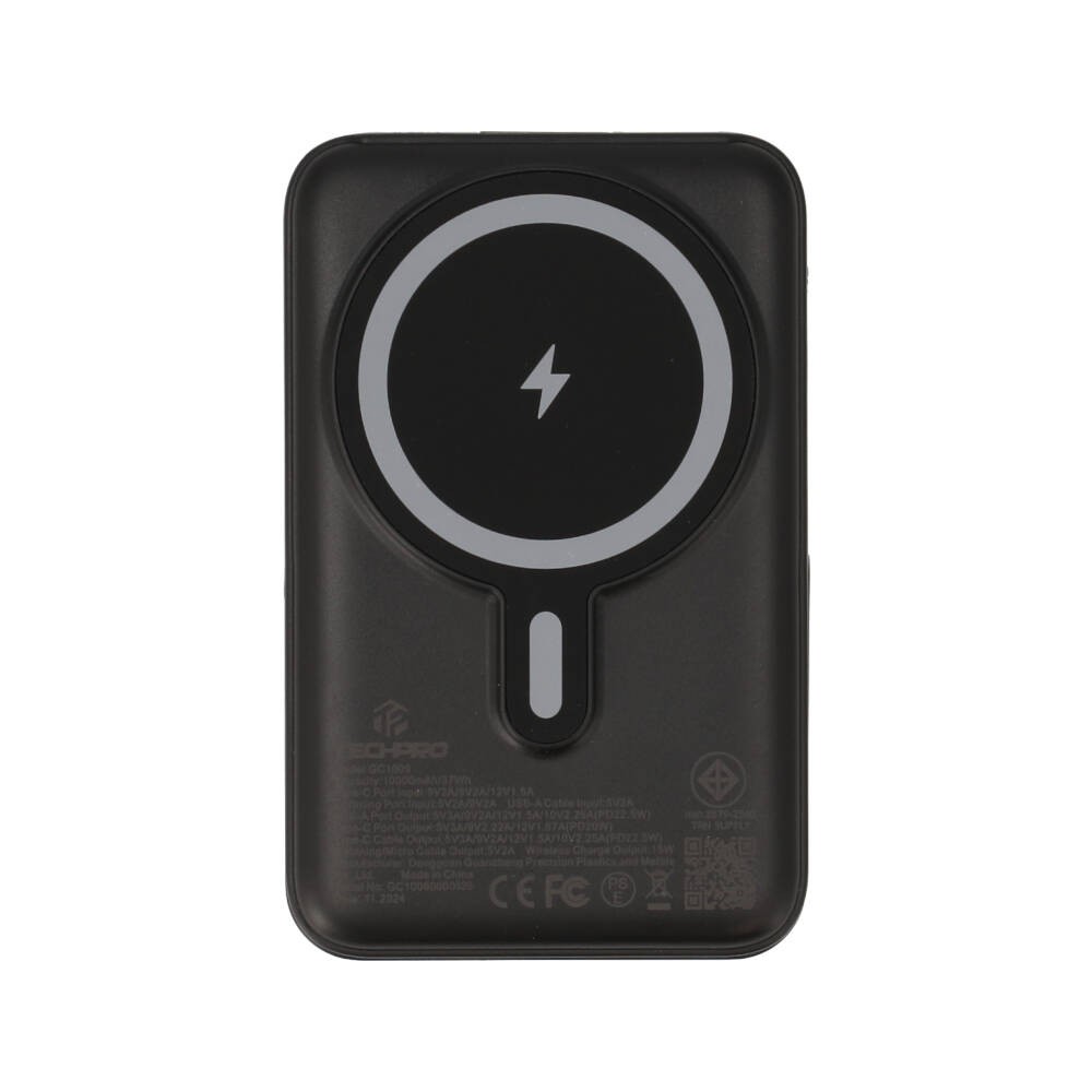 พาวเวอร์แบงค์ TECHPRO 10000 mAh 4-in-1 LED Indicator Magnetic Charger (GC1009) Black