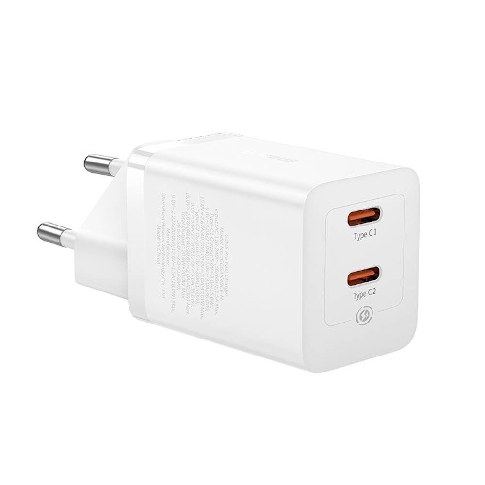 อะแดปเตอร์ Baseus Wall Charger 2 USB-C 40W White (TISI)