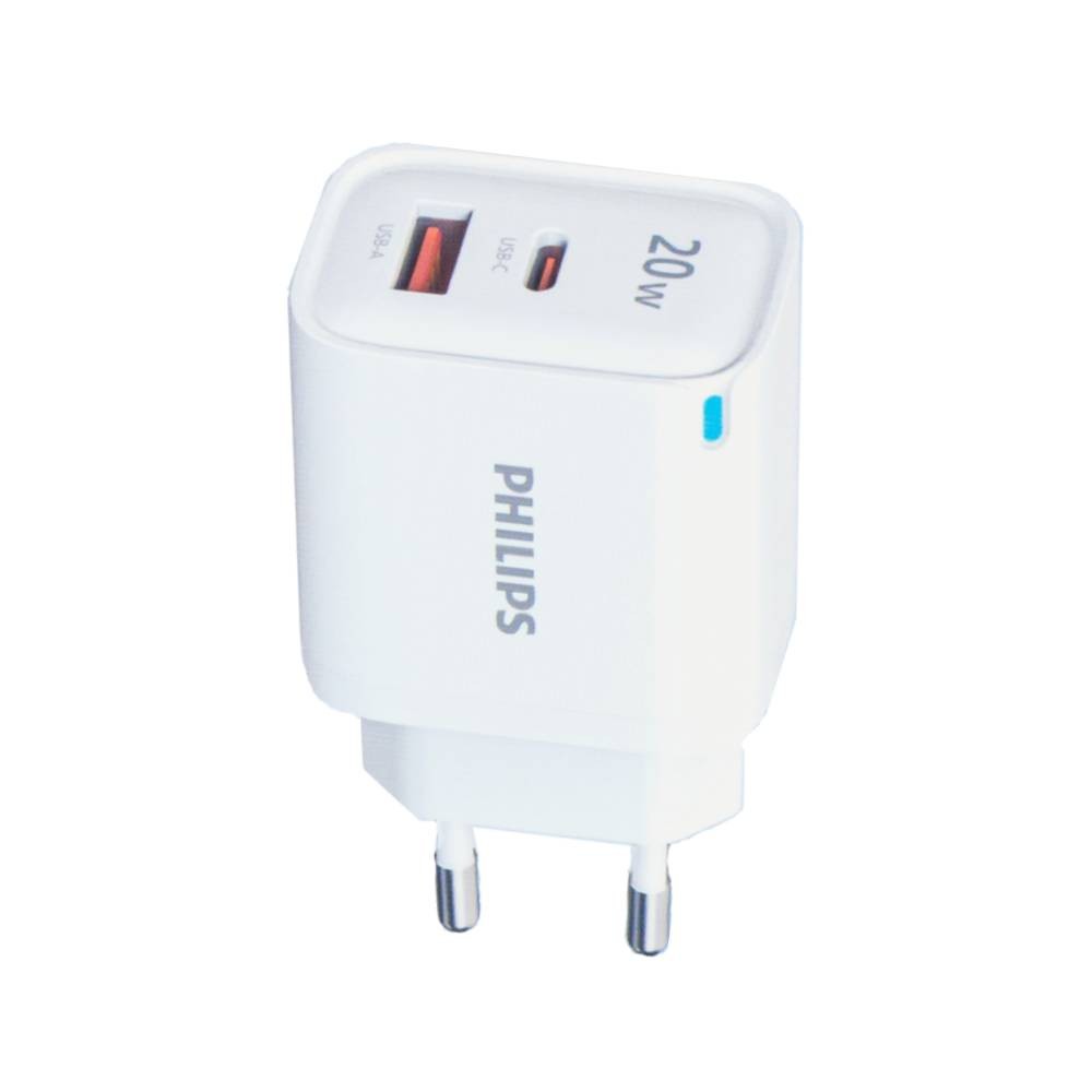 อะแดปเตอร์ Philips Wall Charger 1 USB-A / 1 USB-C 20W GaN White (TISI)