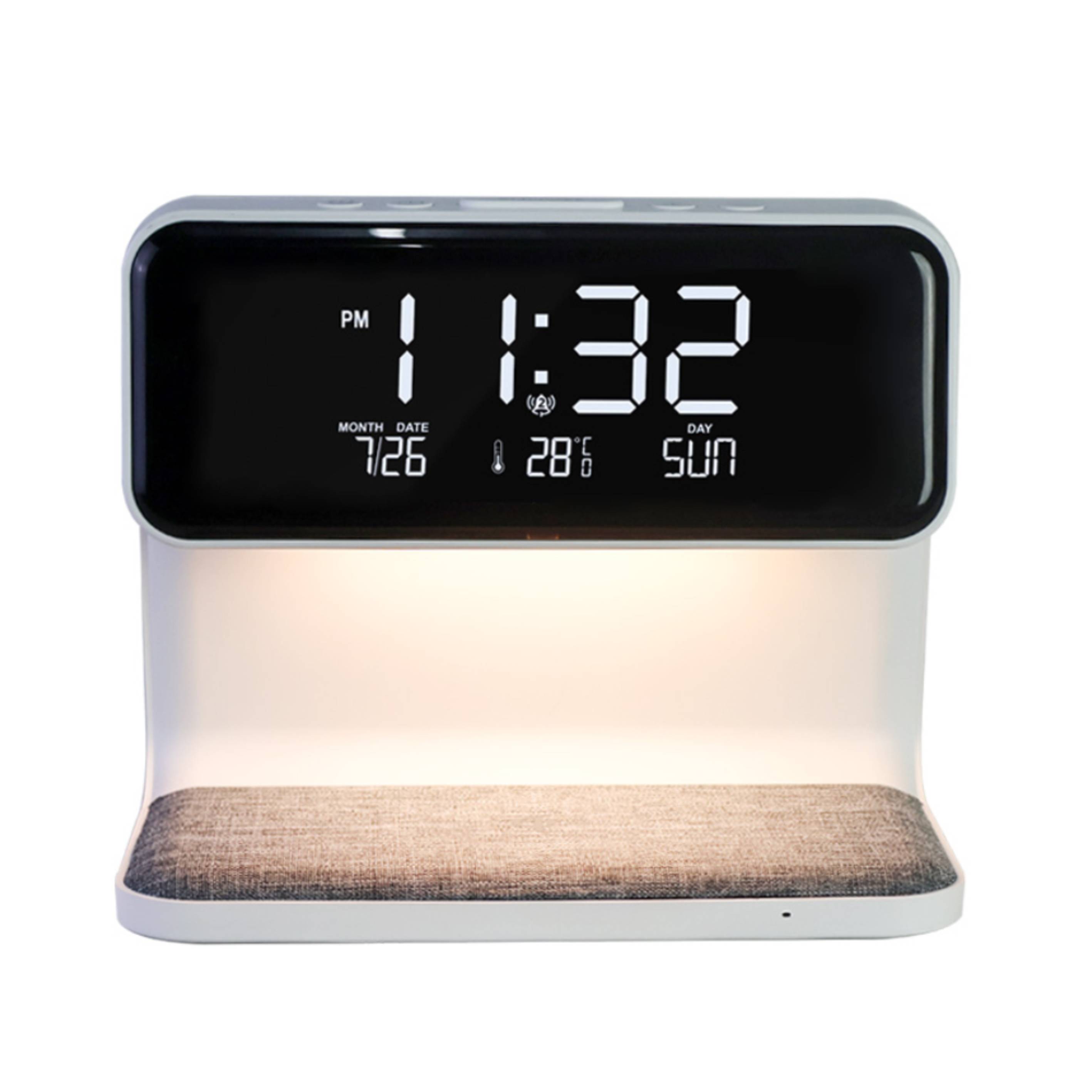 Volcom Clock Plug In นาฬิกาตั้งโต๊ะ RIN PLUG IN 6LED แท่นชาร์จไร้สาย สีขาวพื้นเทา