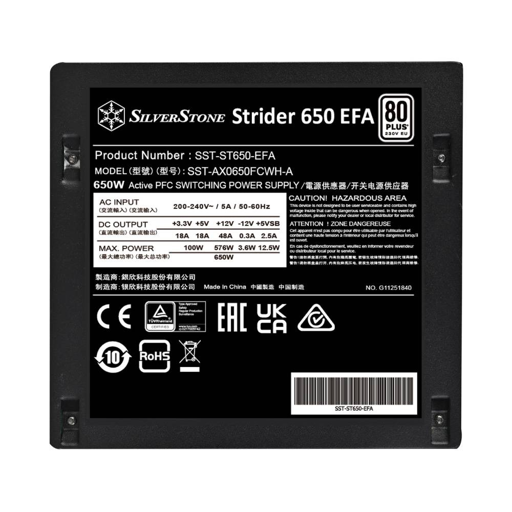 พาวเวอร์ซัพพลาย SilverStone Strider 650 EFA 80 Plus (SST-ST650-EFA) - 3Year