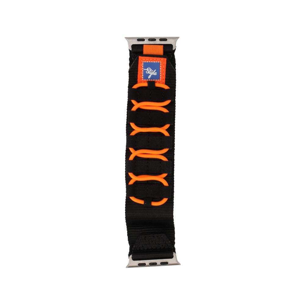 Blue Box สาย Apple Watch Strap Series 6,7,8,9,10,11,SE1,SE2,Ultra (44/45/46/49mm) Woven Laces Black/Orange