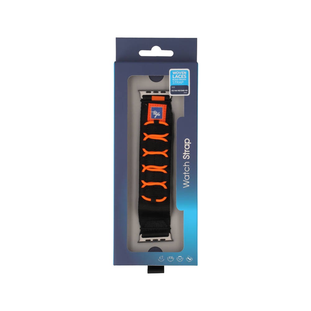 Blue Box สาย Apple Watch Strap Series 6,7,8,9,10,11,SE1,SE2,Ultra (44/45/46/49mm) Woven Laces Black/Orange