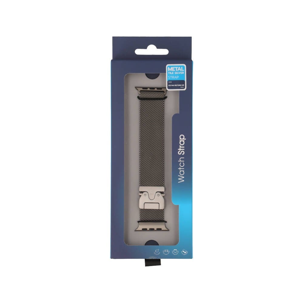 Blue Box สาย Apple Watch Strap Series 6,7,8,9,10,11,SE1,SE2,Ultra (44/45/46/49mm) New Metal Tile Silver