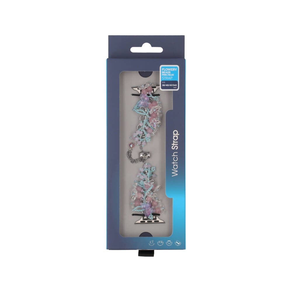 Blue Box สาย Apple Watch Strap Series 6,7,8,9,10,11,SE1,SE2 (39/40/41/42mm) Flowery Beads Pink/Blue