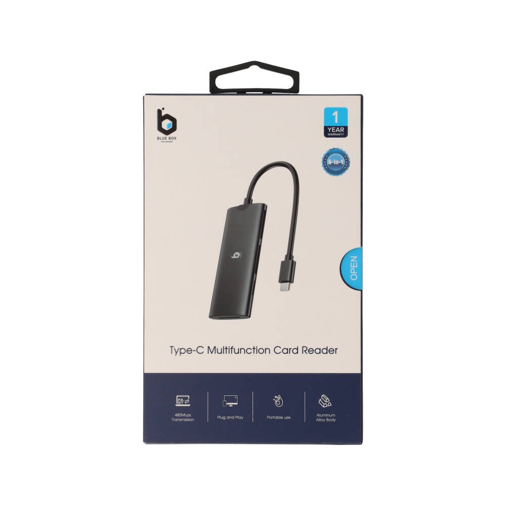 Blue Box 6-in-1 Type-C Card Reader Silver Gray