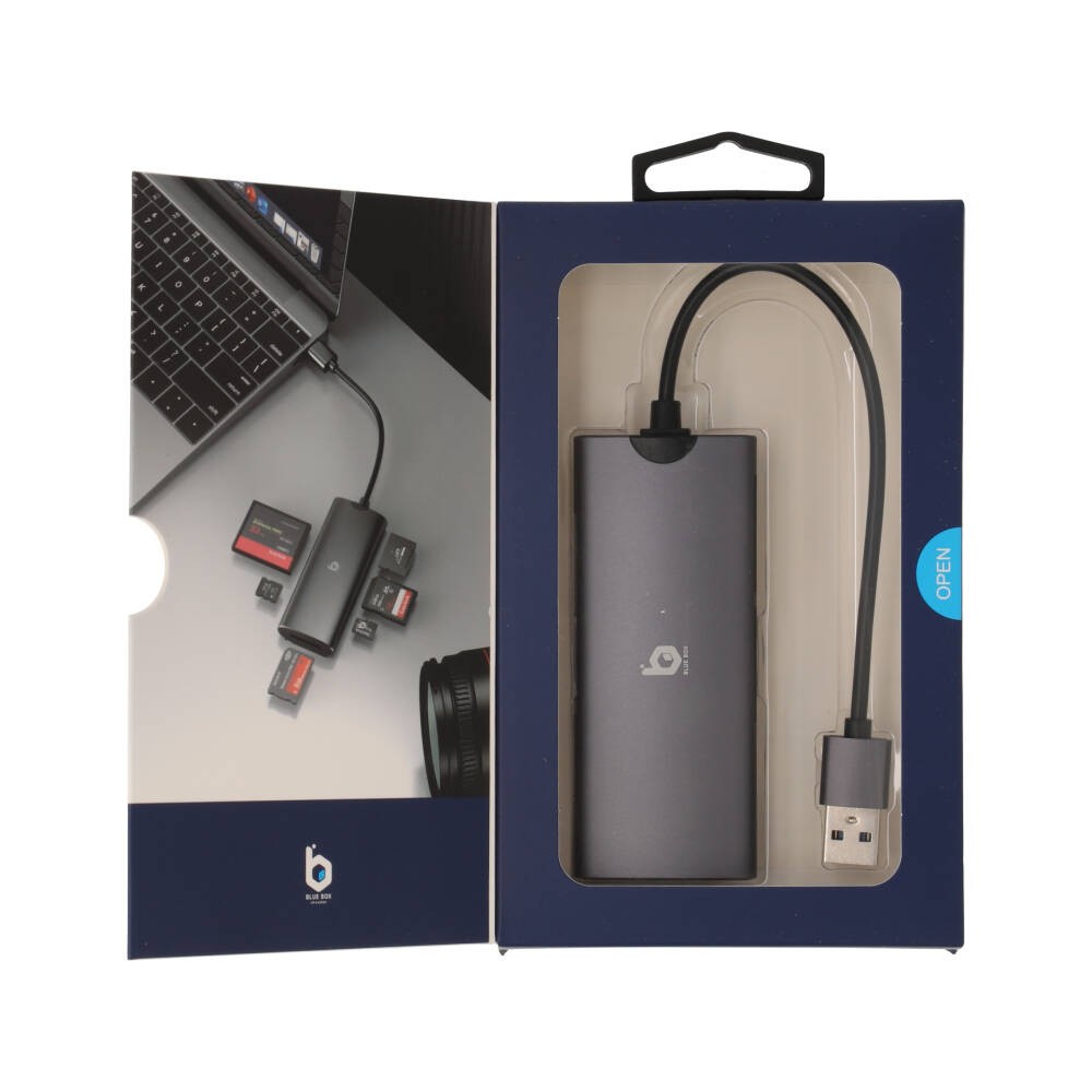 Blue Box 6-in-1 USB-A Card Reader Silver Grey