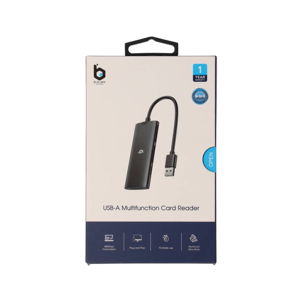 Blue Box 6-in-1 USB-A Card Reader Silver Grey