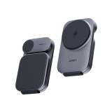 ที่ชาร์จไร้สาย AUKEY 3-in-1 Qi2 Foldable Magnetic Stand 15W + Wall USB Charger 1 USB-C (30W) Gray (LC-MC312)