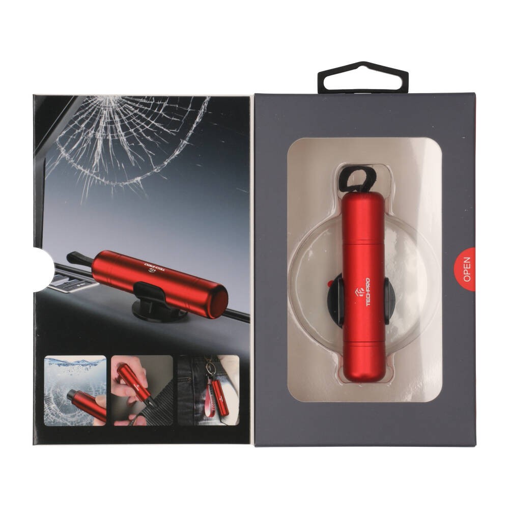 ค้อนทุบกระจกนิรภัย TECHPRO Vehicle-mounted 2-in-1 Safety Hammer Red