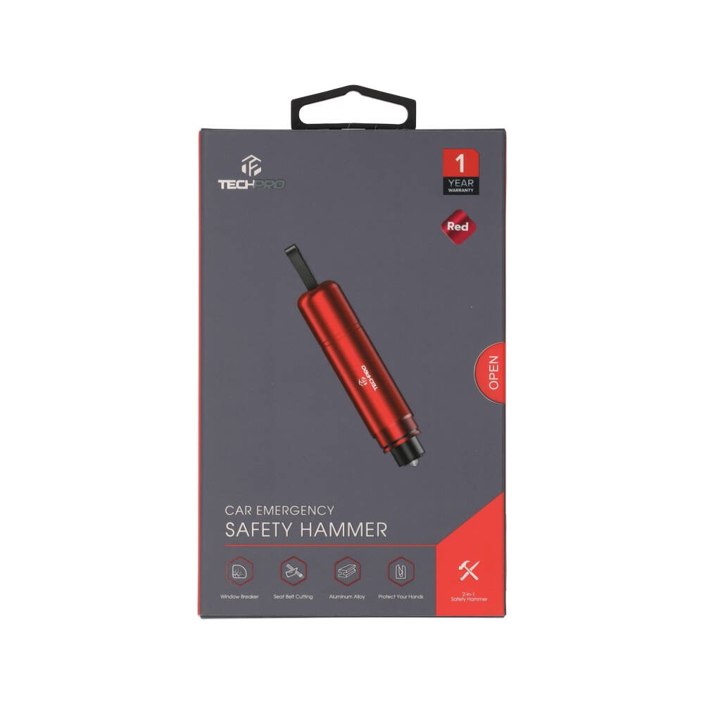 ค้อนทุบกระจกนิรภัย TECHPRO Vehicle-mounted 2-in-1 Safety Hammer Red