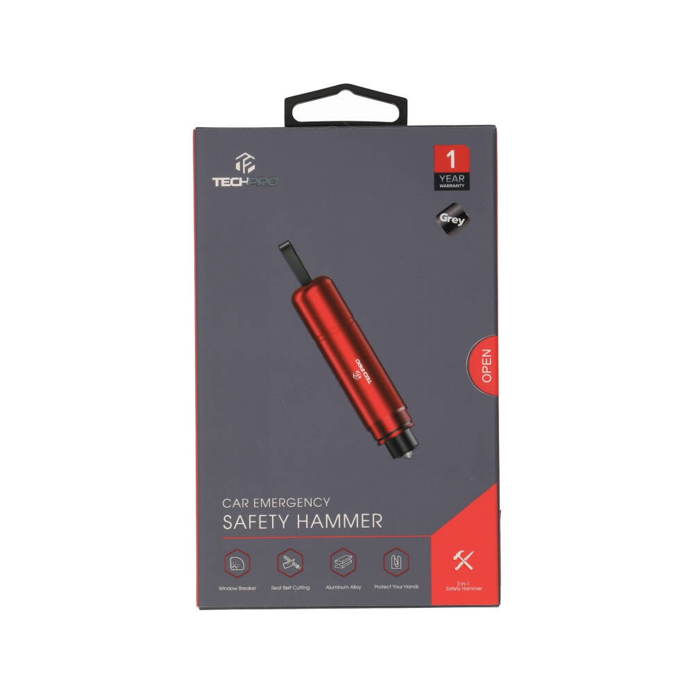 ค้อนทุบกระจกนิรภัย TECHPRO Vehicle-mounted 2-in-1 Safety Hammer Grey
